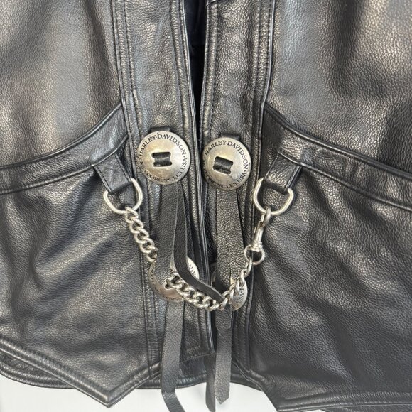 Harley-Davidson Men's Genuine Leather Black Biker Leather VTG Conghos Vest - M - Picture 4 of 10